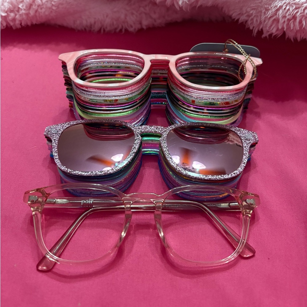 Clear Pink otis pair eyewear glasses with 24 toppers set
